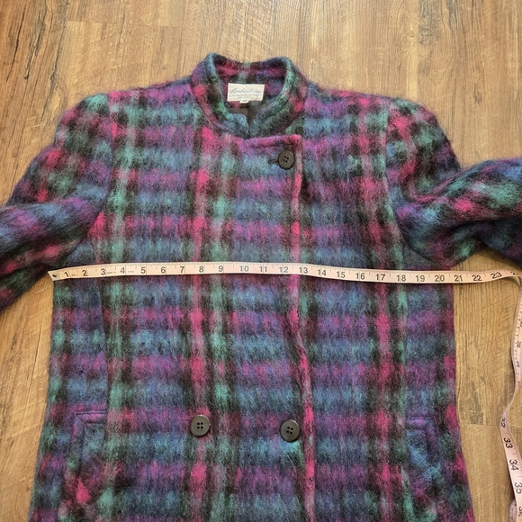Lombardi Mohair Wool Coat Rainbow Plaid Vintage 80s Size 10 Made In USA - Picture 8 of 14